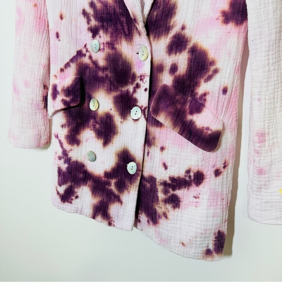 L*Space Tie Dye Women’s Collared Button Blazer Pink Purple White Floral Sleeve 6 - Picture 4 of 14